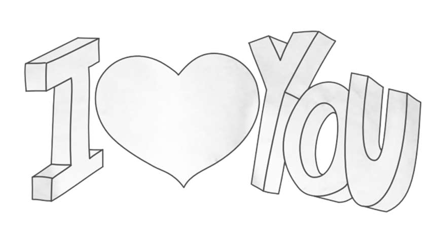 How to draw 'I Love You" in 3D Letters - My How To Draw